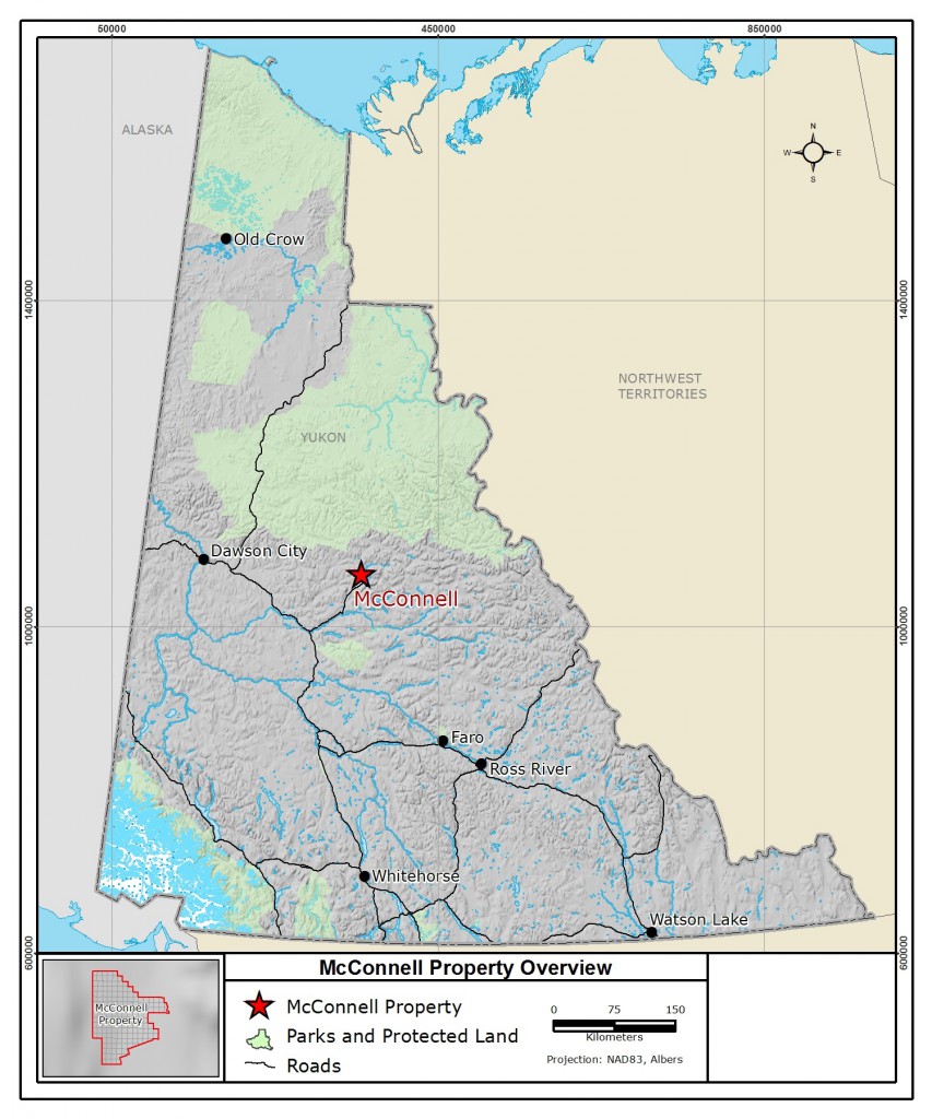 Map of Yukon, showing the location of the McConnells Jest claims