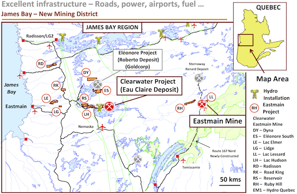 Eastmain project locations in the James Bay area.