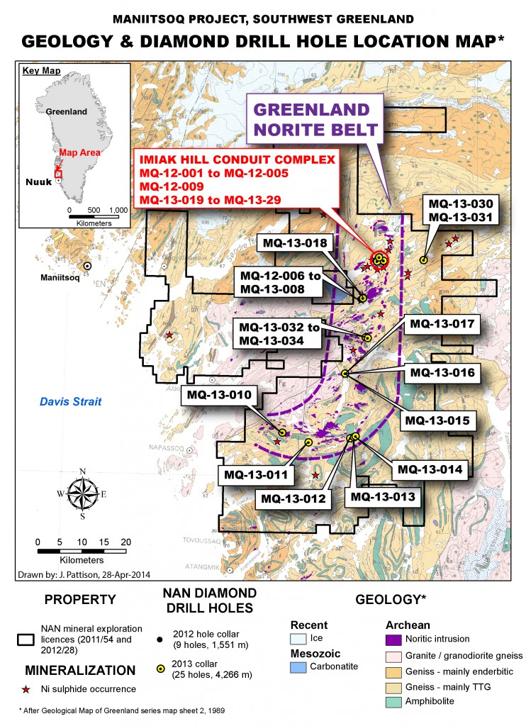 Geology and Diamond Drill Holes at Maniitsoq