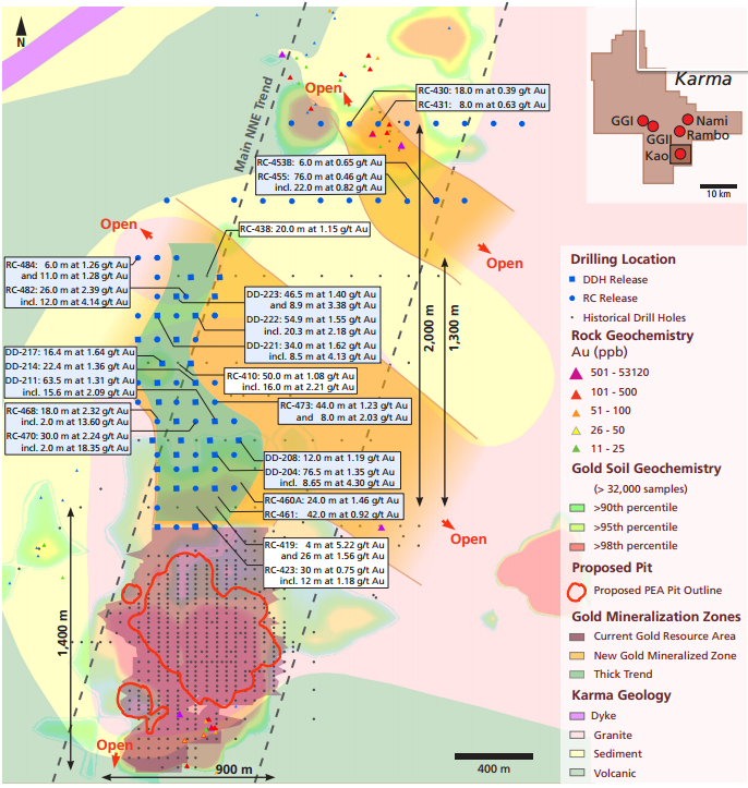 Plan view of drilling north of the proposed Kao pit.